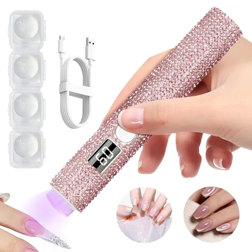 Miniatura 8 de Luz UV de mano para uñas de gel, lámpara de uñas UV con purpurina, mini lámpara de uñas de gel portátil inalámbrica para curado rápido, secador