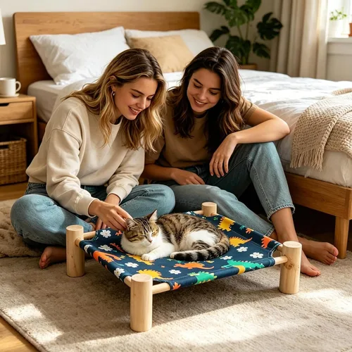 Miniatura 5 de Dog Hammock - Cat Hammock Bed Wooden Elevated Dog Bed, Stable Removable Sleeping Cot, Quick to Install Pet Cot for Home Living Room Apartment Dorm
