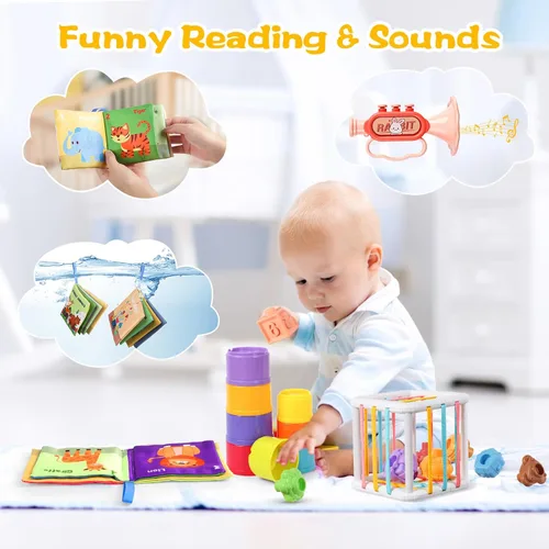 Miniatura 4 de Juguetes Montessori para bebés de 6 a 12 meses, 8 en 1, juguetes de baño sensoriales suaves para bebés, Montessori para niños de 1 año