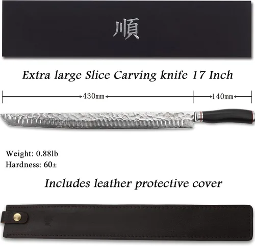 Miniatura 2 de YOUSUNLONG Sakimaru Ultimate Yanagiba Cuchillo - 17 pulgadas (16.929 in) Sujihiki, mango de ébano con funda de cuero