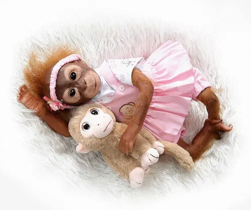 Miniatura 5 de TERABITHIA Muñeca de bebé realista recién nacida de 20 pulgadas, muñeca de mono Reborn de vinilo suave con cuerpo de tela suave, muñeca de arte Rojo