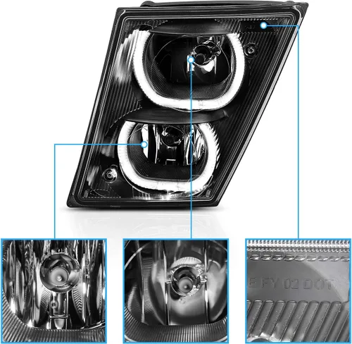 Miniatura 3 de AmeriLite Para Volvo VN VNX VNL VNM 2003-2017 Truck Black Dual LED Halo Bar Parachoques Luces antiniebla de repuesto Par con cableado - Lado