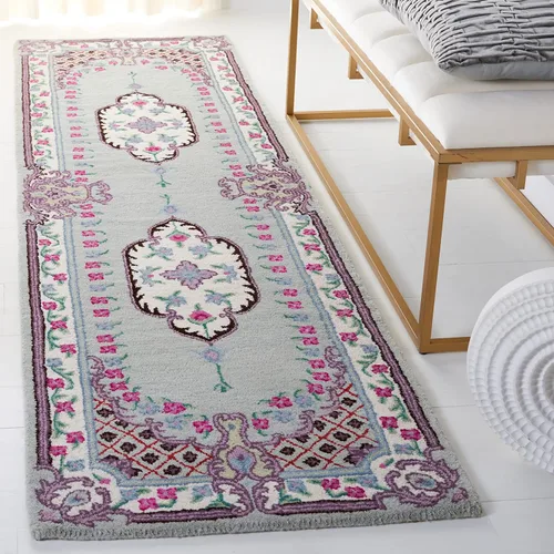Miniatura 51 de SAFAVIEH Bellagio Collection - Alfombra decorativa de 2 x 3 pies, azul y rosa, hecha a mano de lana de medallón, ideal para zonas de alto tráfico