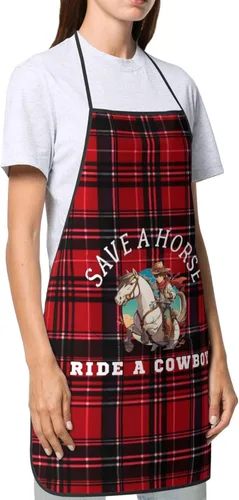 Miniatura 4 de nopicsn Save A Horse Ride A Cowboy Delantal para cocinar con bolsillos para mujeres y hombres, delantales divertidos para cocineros, Blanco