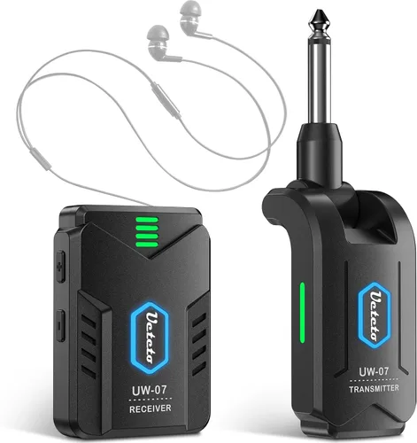 Ueteto Sistema de monitor inalámbrico en el oído, sistema IEM mono de 2.4 GHz con transmisor receptor de cinturón, Plug and Play para músicos,