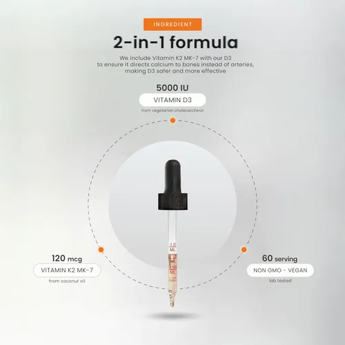 Miniatura 4 de NutraChamps Gotas de vitamina D3 K2, vitamina líquida D3 5000 UI y K2 D3 con MK7, gotas de vitamina D para niños, huesos, salud cardíaca e