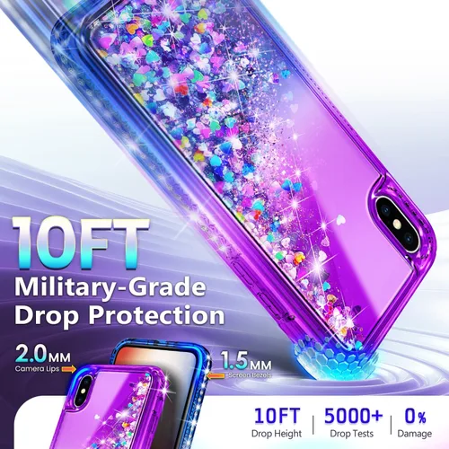 Miniatura 5 de NGB - Funda diseñada para iPhone XR, morado/azul Bonita funda con purpurina líquida brillante para mujeres, niñas y niños con protector