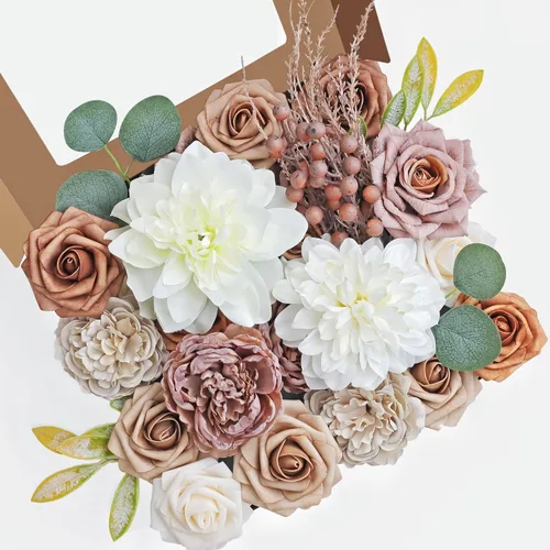 Miniatura 11 de MISSPIN Juego de flores artificiales para bricolaje, ramo de rosas falsas, flores para novia, boda, centro de mesa, decoración de mesa, bohemio