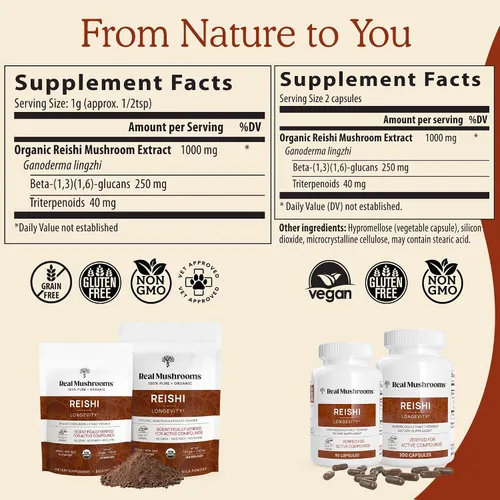 Miniatura 3 de Real Mushrooms Reishi & Cordyceps para humanos y hongos masticables relajantes para mascotas, paquete para relajación, energía e inmunidad, vegano