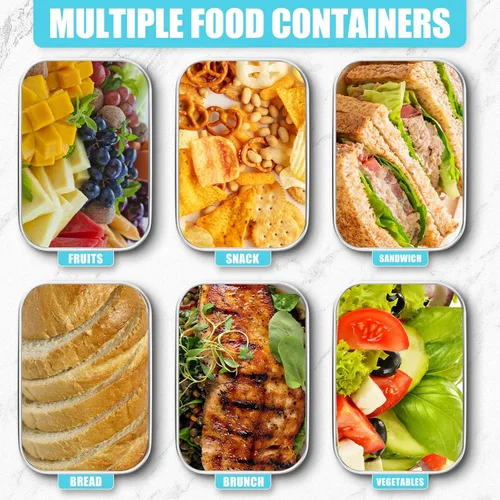Miniatura 7 de Layhit 6 recipientes de acero inoxidable para niños, recipientes de almuerzo de 25 onzas con tapas de silicona para fugas, caja de aperitivos