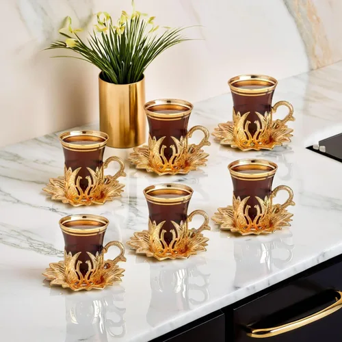 Miniatura 6 de Vasos de té turco vintage hechos a mano con platillo y soportes, tazas otomanas y árabes, juego de 6 para servir a los invitados, té, cena, regalos