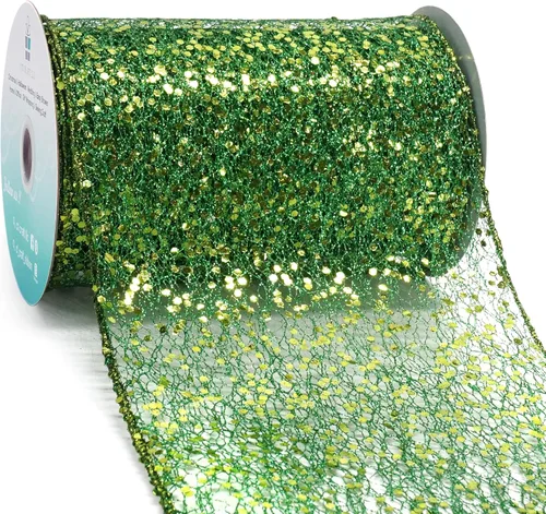 Miniatura 17 de Cinta con alambre de malla brillante con purpurina de 6 x 10 yardas, color negro para decoración del hogar, lazo para envolver regalos