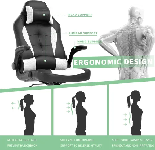 Miniatura 5 de Silla de juegos grande y alta, silla ergonómica de escritorio para computadora, cómoda silla de oficina ajustable de altura ajustable con soporte