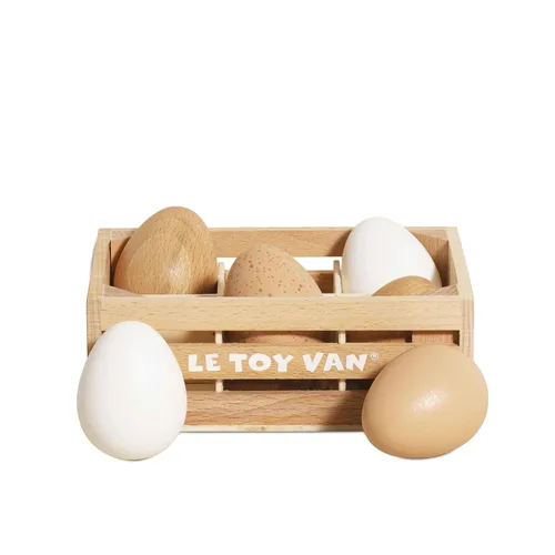 Le Toy Van - Caja de huevos de granja de mercado de abejas de madera | Perfecto para juego de simulación de supermercado, tienda de alimentos o