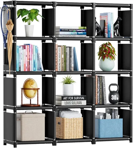 Mavivegue Estantería para Libros, Organizador de Almacenamiento de 12 Cubos, Librero de Bricolaje, Estantería de Cubos de Metal, Estantes
