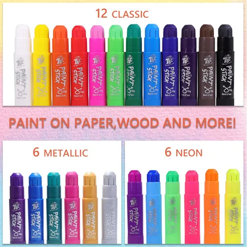 Miniatura 3 de TBC The Best Crafts Barras de pintura, 24 colores clásicos, lavables, no tóxicos, varillas de pintura al temple para niños y estudiantes