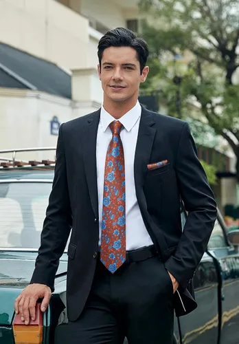 Miniatura 213 de Corbatas florales tejidas clásicas para hombre, corbata cuadrada de bolsillo, corbatas formales para hombres, boda con pañuelo