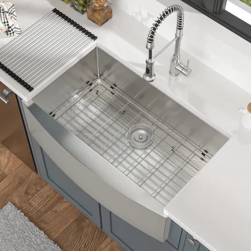 Miniatura 2 de Mocoloo Fregadero de granja de 30 pulgadas de acero inoxidable - Fregadero de cocina de granja de 30x21 pulgadas con delantal frontal, de un solo