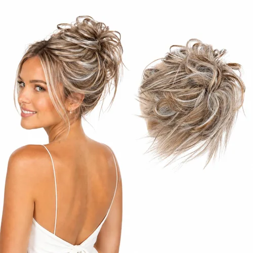 Miniatura 17 de CAISHA Prettyshop - Banda elástica XXL tipo postizo de cabello voluminoso ondulado, ideal para peinados recogidos de novias o rodetes desaliñados