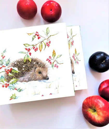 Miniatura 5 de Servilletas de papel de erizo de 20 unidades de 13 x 13 pulgadas para decoupage con diseños de animales y acebos