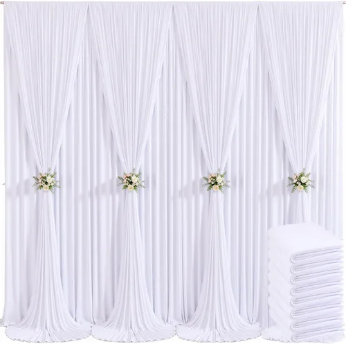 8 Paneles de Cortina de Fondo Blanco para Fiestas, Boda, Libre de arrugas, 40 pies x 10 pies, Cortinas de Fondo para Baby Shower, Revelación de