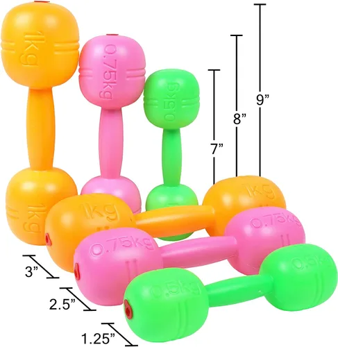 Miniatura 4 de Juego de mancuernas de plástico para niños, juego de mancuernas para niños, equipo de ejercicio de fitness para gimnasio en casa (juego de 6 piezas)