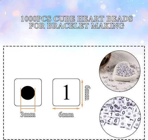Miniatura 2 de 1000 cuentas cuadradas de acrílico blanco con números, cuentas de números del 0 al 9 para hacer joyas, collares, llaveros, pulseras