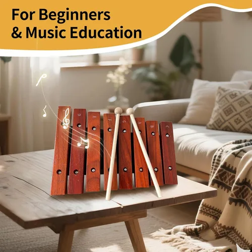 Miniatura 6 de Xilófono de madera de 8 notas con 2 mazos de madera, Glockenspiel de madera, regalo de cumpleaños, herramientas musicales, perfecto