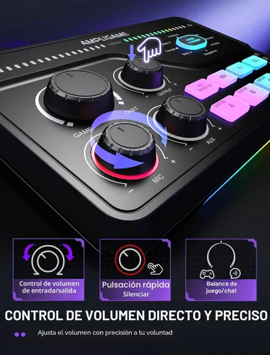 Miniatura 3 de Fifine Mezclador de juegos para chat de voz y transmisión, amplificador de auriculares de sonido envolvente de 7.1 canales, preamplificador XLR