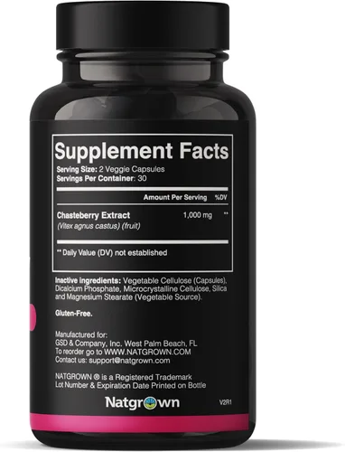 Miniatura 2 de Natgrown Vitex Chasteberry Suplemento para mujeres 1,000 mg - Agnus Castus Castus Castus Cápsulas de extracto de fruta de bayas Vitex - 60