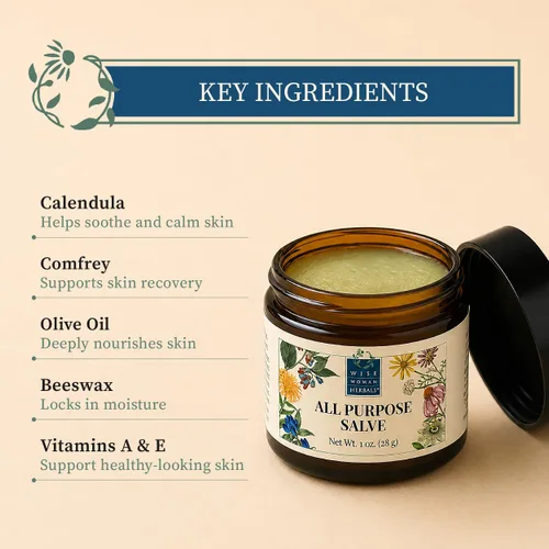 Miniatura 3 de Wise Woman Herbals Bálsamo multiusos con caléndula y consuelda, alivia la piel seca e irritada, cuidado de la piel posparto, soporte nutritivo