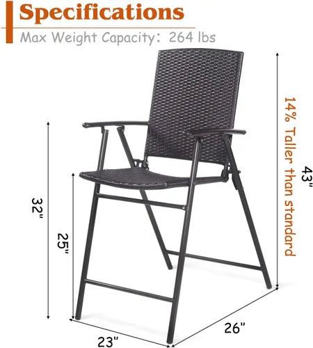 Miniatura 3 de S AFSTAR Juego de 4 sillas plegables de mimbre, sillas altas portátiles de ratán para patio, balcón, patio trasero, silla de patio plegable