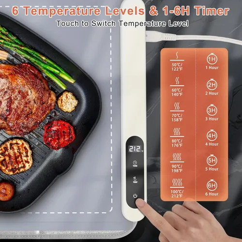 Miniatura 4 de FYY Tapete de calentamiento extra grande para alimentos con almohadilla resistente al calor, evita grietas en la encimera, mantiene la comida Gris