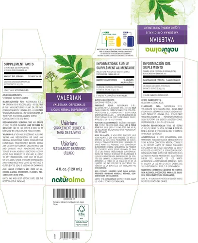 Miniatura 2 de Naturalma Valeriana (Valariana officinalis) Tintura de raíz sin alcohol - Extracto líquido de 4 onzas líquidas en gotas - Suplemento herbario