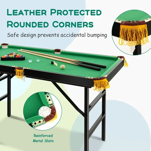 Miniatura 2 de Costzon Mesa de billar plegable de 47 pulgadas, mesa de juego de billar incluye bolas, tacos, triángulo, tiza, cepillo para niños, mesa de juego