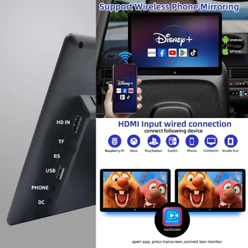 Miniatura 4 de 10.1 pulgadas Android 12 portátil coche TV Monitor para asiento trasero Tablet con Wifi pantalla táctil soporte teléfono control