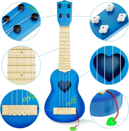 Miniatura 3 de YEZI - Ukelele clásico de juguete para niños, tipo guitarra, instrumento musical, azul