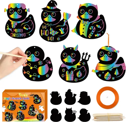 Miniatura 10 de CY2SIDE Tarjetas de rascar de gato negro de Halloween - Juego de 60 piezas de tarjetas de ornamento espeluznante de Halloween para niños, kit