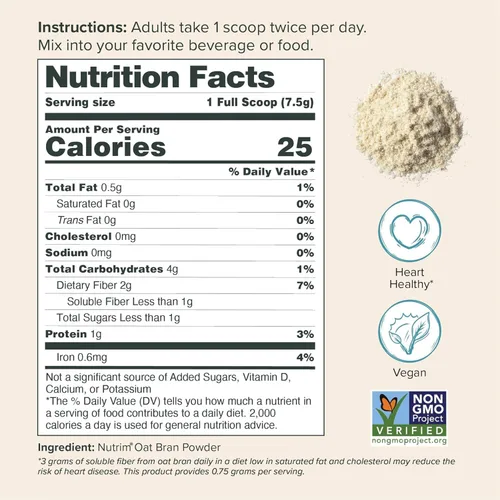 Miniatura 2 de Polvo de salvado de avena con 750 mg de beta glucano por porción, fibra soluble fácil de mezclar para el control del colesterol y el apoyo