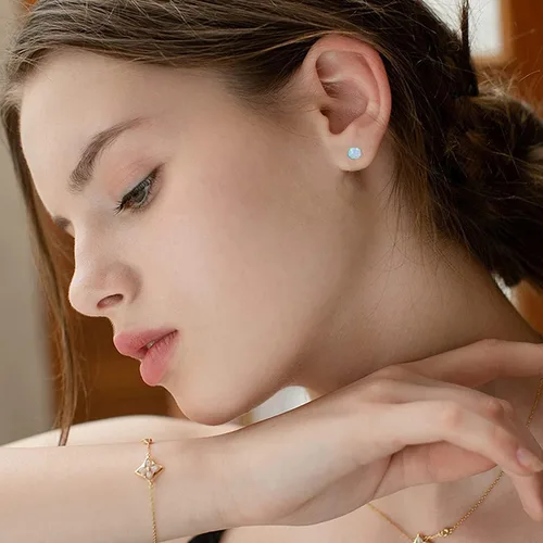 Miniatura 3 de G23 - Aretes de titanio con ópalo para mujeres y niñas, hipoalergénicos, con piedra natal de 0.157in y 0.197in, para orejas sensibles, joyería