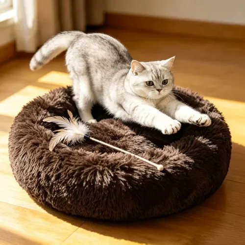 Miniatura 22 de Cama para gatos para interior y para perros pequeños y medianos - Lavable 50/60 centímetros, redonda antiansiedad, esponjosa, de felpa y pelo