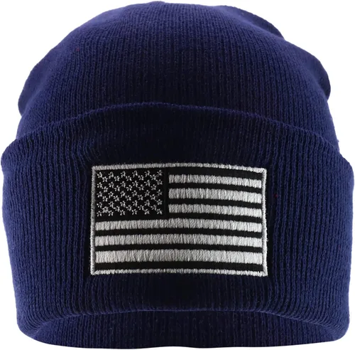 Miniatura 2 de Hecho en Estados Unidos Gris Bandera Americana Bordado Knit Cuff Long Beanie