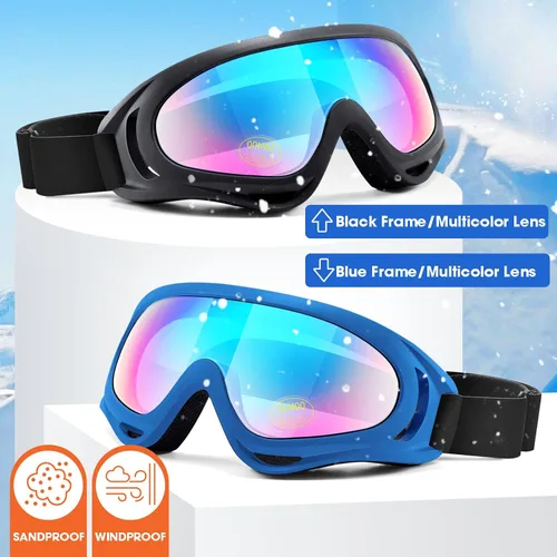 Miniatura 2 de MAMBAOUT Paquete de 2 gafas de esquí de nieve, gafas de snowboard para hombres, mujeres, jóvenes, niños, niños o niñas 05. Marco negro con lente
