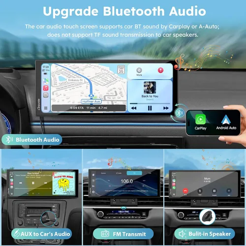 Miniatura 7 de CARPURIDE W125S Carplay inalámbrico HD de 11.26 pulgadas y pantalla automática Android, cámara 4K + 1080P+1080P Dash para automóviles con tarjeta