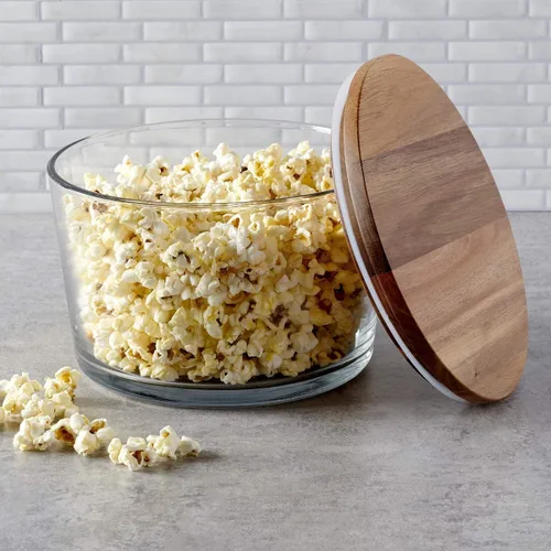 Miniatura 2 de Anchor Hocking Cuenco de vidrio con tapa, ensaladera de vidrio de 104 onzas con tapa de madera de acacia