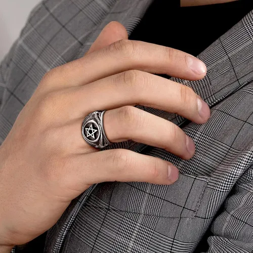 Miniatura 9 de FaithHeart Satanic Jewelry Baphomet - Anillos de cabra con sello de símbolo de Lucifer Satanás, para hombres y mujeres, tamaño 7891011121314