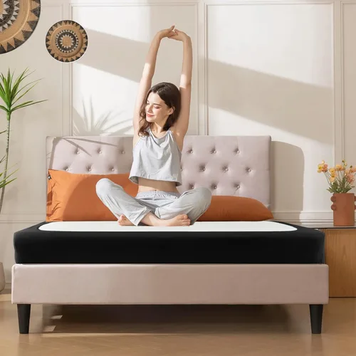 Miniatura 6 de Biscaynebay - Cubierta decorativa para somier tamaño Twin y Twin XL, falda de cama elástica de punto de jersey negro de lujo, envoltura de 4 lados