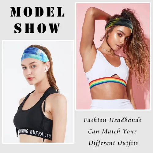 Miniatura 3 de FULZTEY Diademas para mujer, lindas diademas de teñido anudado a la moda, bohemias, elásticas, para yoga, entrenamiento, banda para el sudor