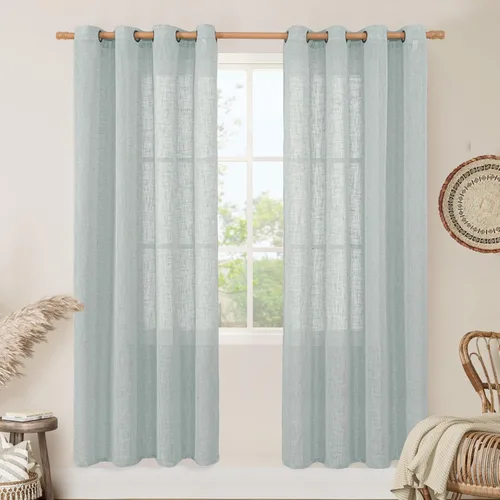 Miniatura 172 de LAMIT Cortinas de lino sintético para dormitorio, paneles filtrantes de luz, cortinas de lino con protección de privacidad con ojales para ventanas