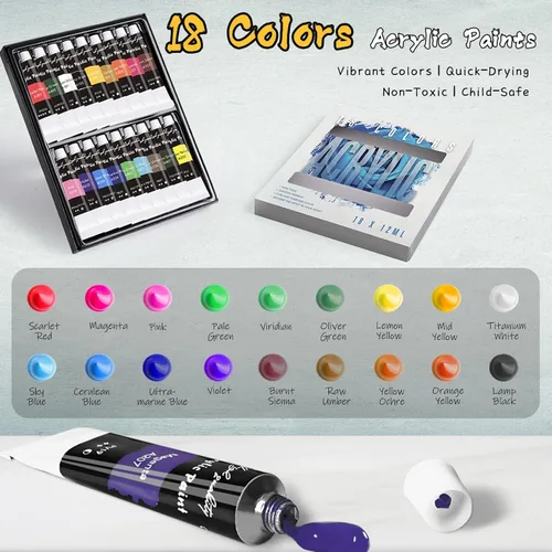 Miniatura 4 de Juego de Pintura Whalsure, Juego de Pintura Acrílica para Niños y Adultos - Suministros de Pintura con 18 Pinturas Acrílicas, 8 Pinceles de Pintura